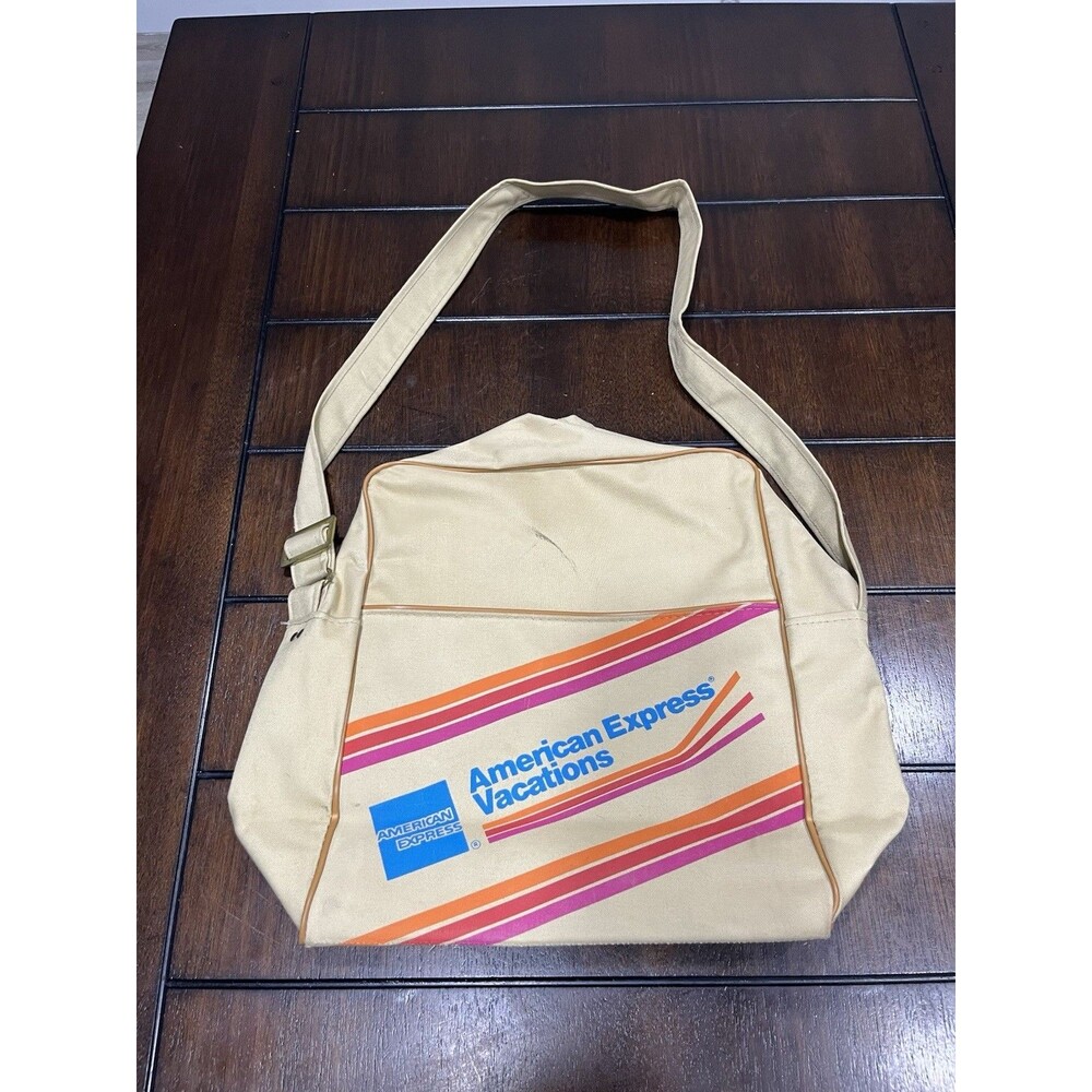 Vtg American Express Vacations Canvas Travel Carry On Shoulder Bag Tote 70s 80s